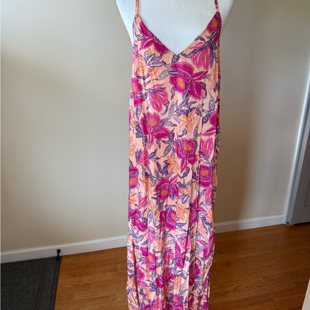 Old Navy Maxi Pink Dress Womens Medium Spaghetti Strap Colorful Summer NWT - Picture 8 of 9